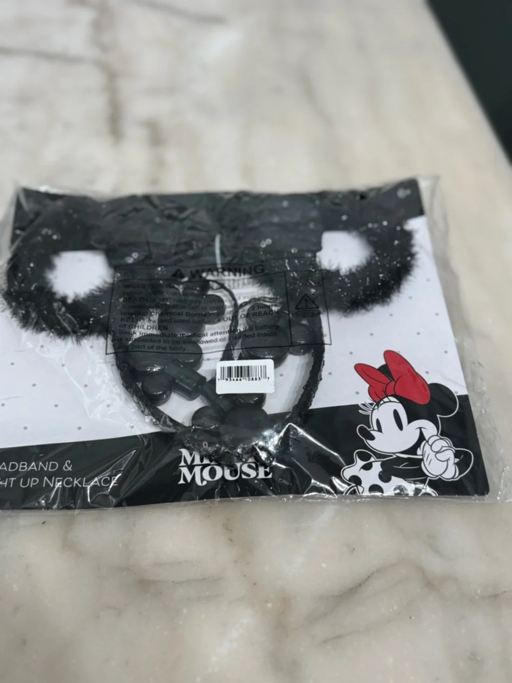 Disney Black Sequin Minnie Ear Headband with Light-Up Necklace